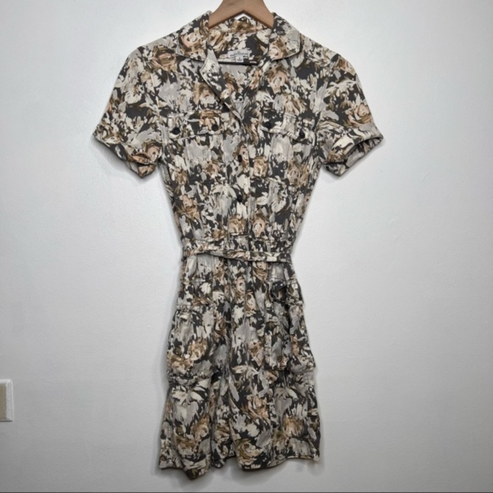 L.L Bean Signature Short Sleeve Floral Utility Waist Tie Dress Size 2